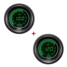 Pack par 2 Manomètre Digital Pro-Sport Température d'eau 52mm140°C y d'Huile 150°C Vert/Blanc