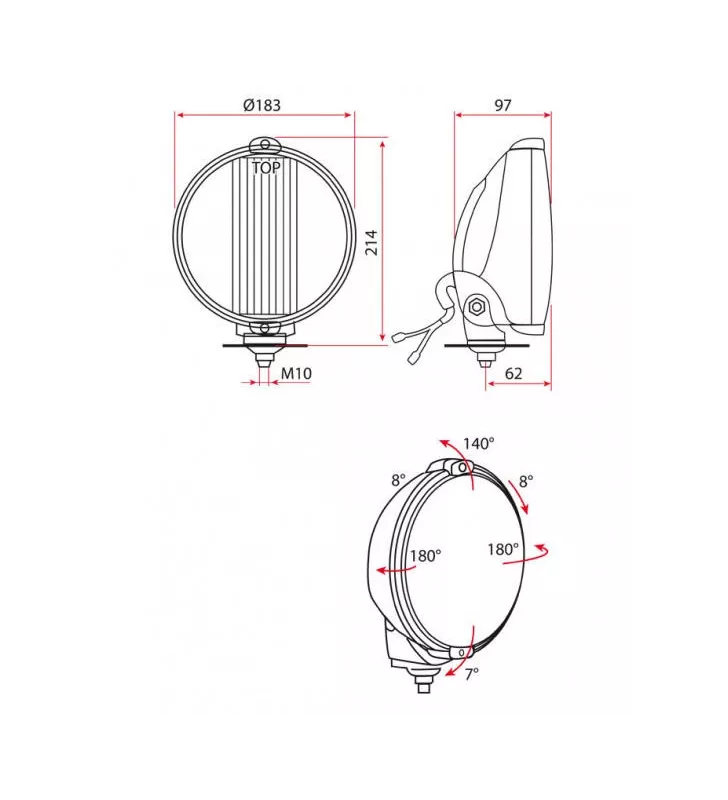 Projecteur Anti-Brouillard 183mm Noir