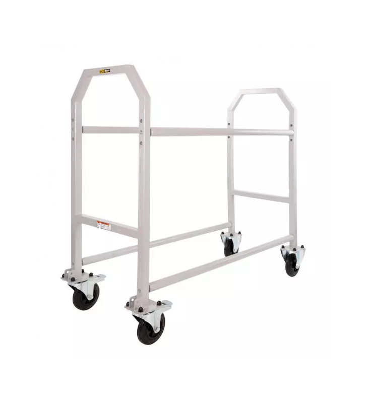Chariot à pneus acier peinture epoxy grise longeur 1,5m avec roue Alu et Caoutchouc