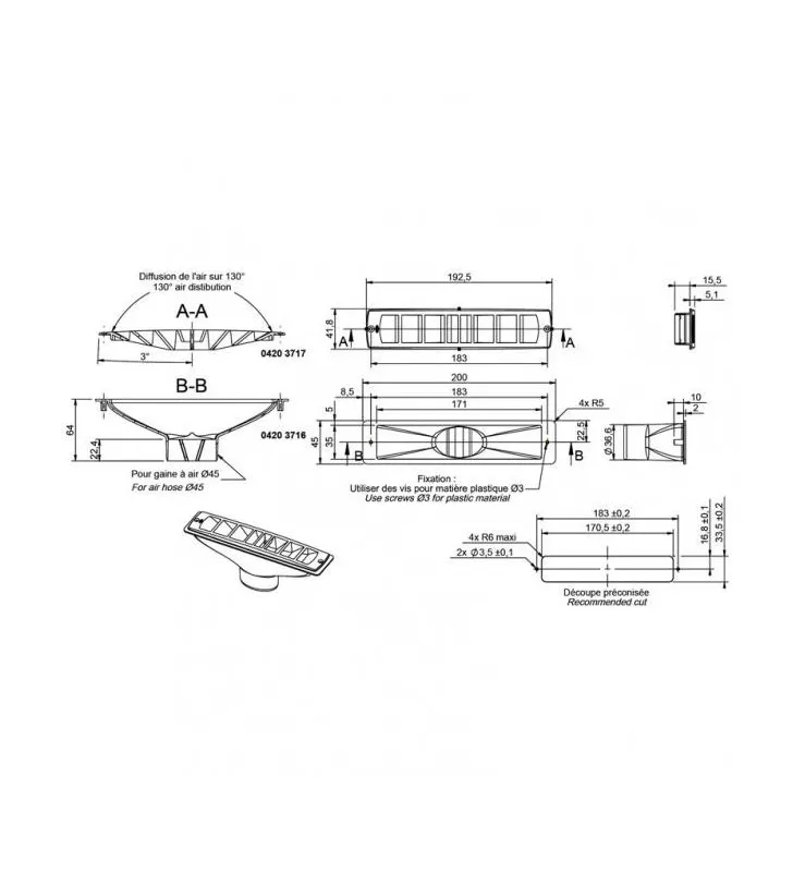 Raccord Diffuseur Chauffage Siroco Pour Diamètre 45