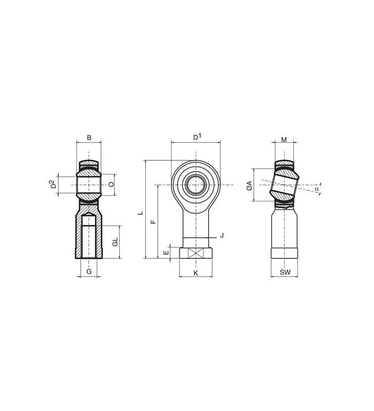 Rotule Renforcé  SE Femelle Pas à Droite 10mm / 1.5mm