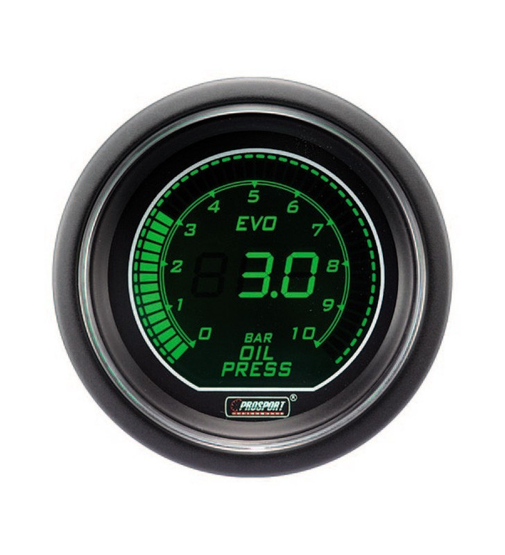 Manomètre Digital Pro-Sport Pression d'Huile 52mm 0 à 7Bar Vert/Blanc